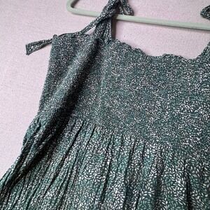 Aerie Green Floral Smocked Mini Dress Cotton Tie Strap Ruffle Hem XL Festival